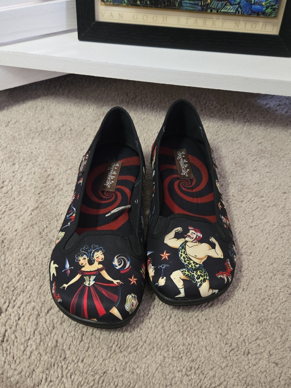 Black Circus-Print Women's Slip-On Flats by Unknown Brand